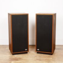 Pair of IMF speakers teak cased, each speaker measures 38cm wide x 88cm high x 35cm deep Overall