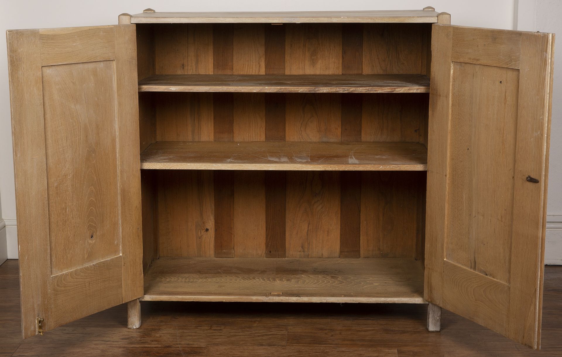 Heals cupboard limed oak, design number '348', with two panelled doors enclosing shelves, raised - Image 2 of 5