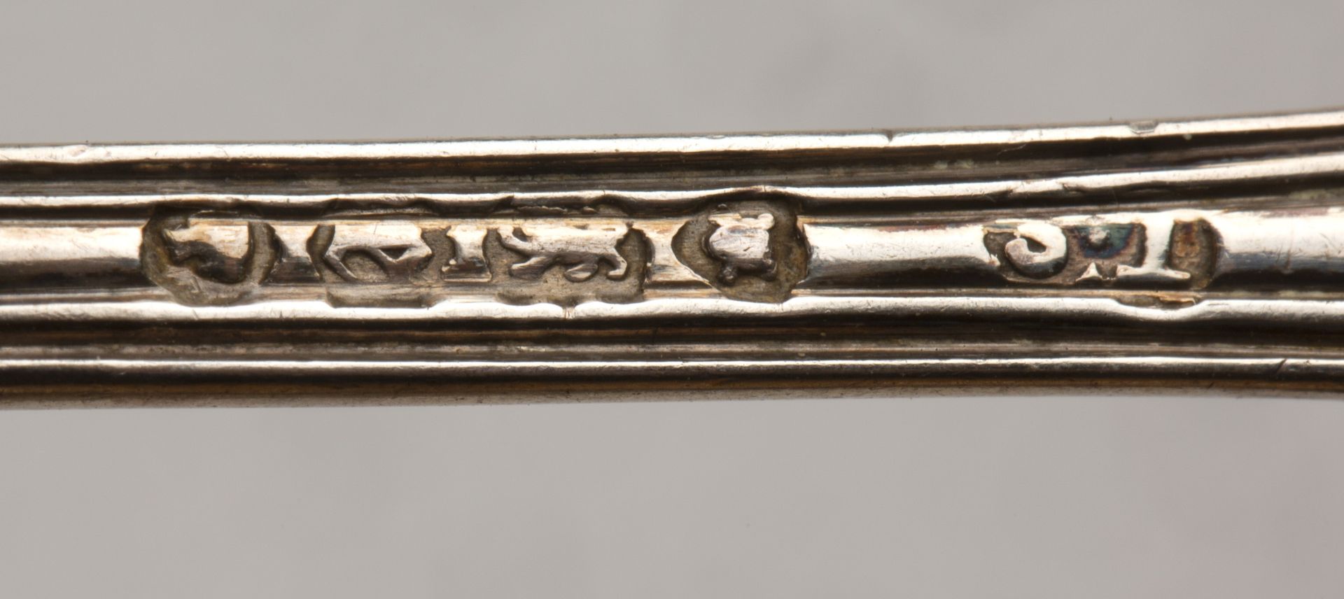 Group of various silver to include: four 18th Century silver berry spoons, various napkin rings, - Image 6 of 12