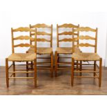 Nevile Neale ash, circa 1970, set of four 'Pass' dining chairs, with rush seats, some with stamped