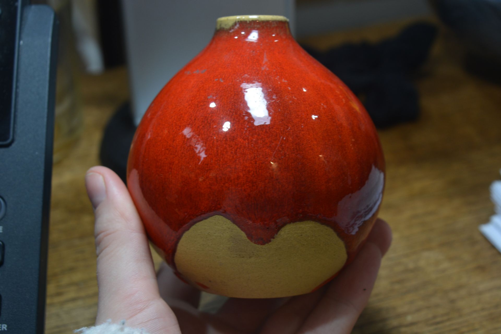 Guy Sydenham (1916-2005) for Poole Pottery small bud vase with bright red glaze, impressed marks - Image 12 of 13