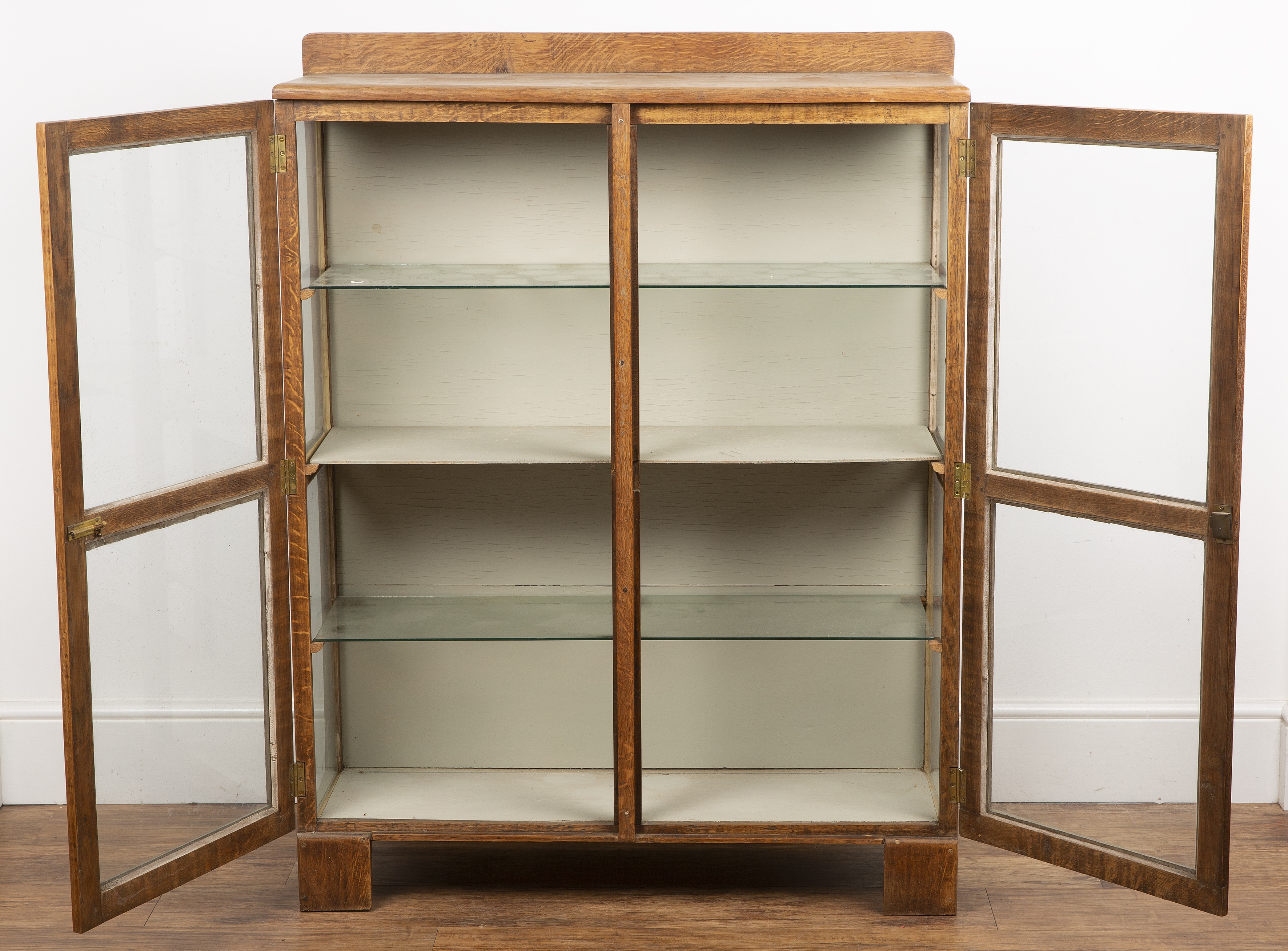 Cotswold School oak, glazed bookcase or cabinet, with galleried back above panelled doors, 95cm wide - Image 2 of 5