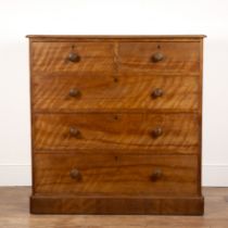 Heal & Son satin birch, chest of drawers, comprising two over three graduated drawers, on plinth