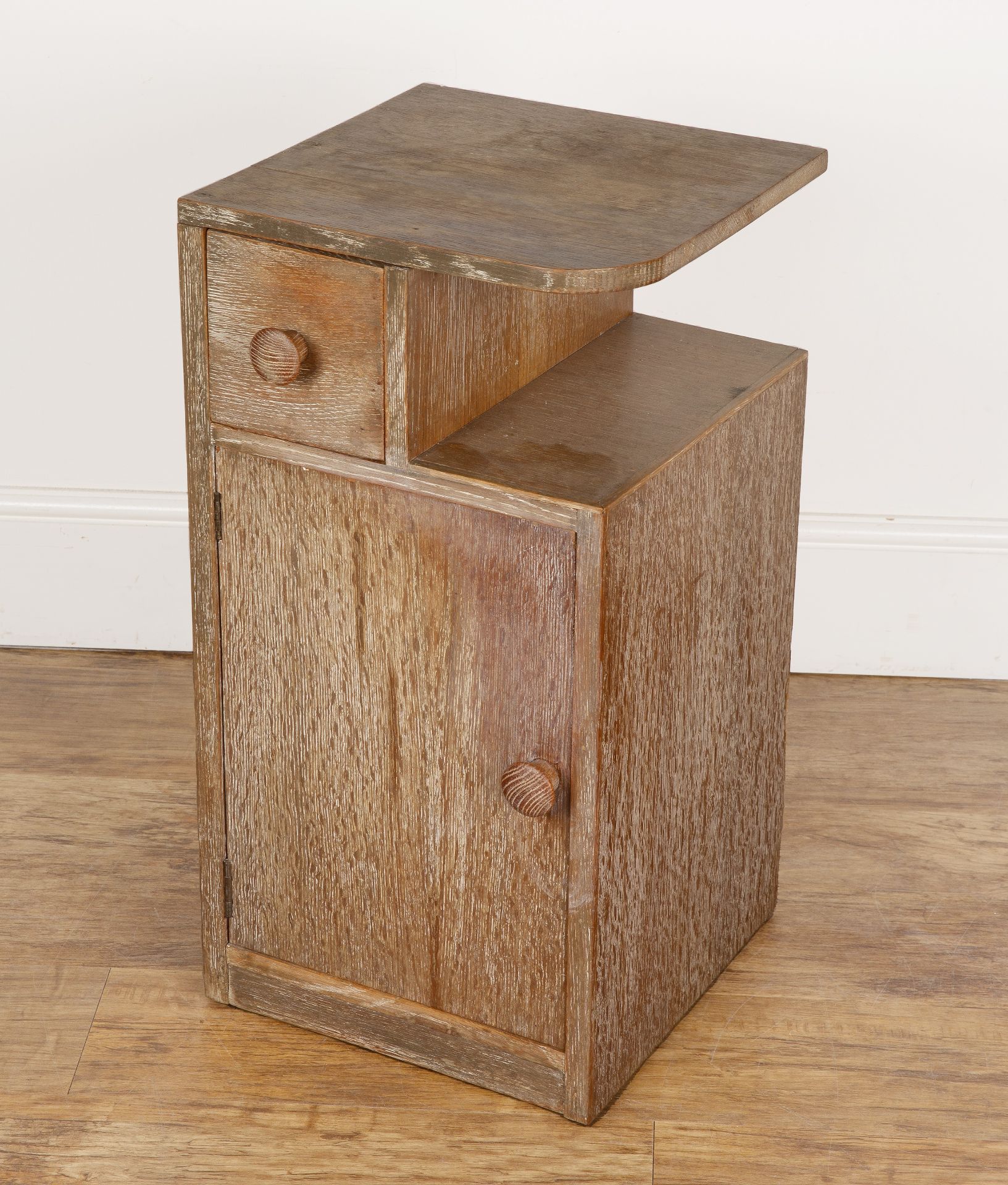 In the manner of Heals limed oak, side or bedside table, with drawer above a cupboard, 36cm wide x - Image 2 of 6