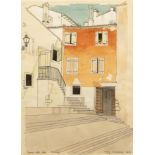 Rolf Hellberg (20th Century School) 'Square with steps, Rovinj', pen and watercolour, signed and