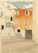 Rolf Hellberg (20th Century School) 'Square with steps, Rovinj', pen and watercolour, signed and