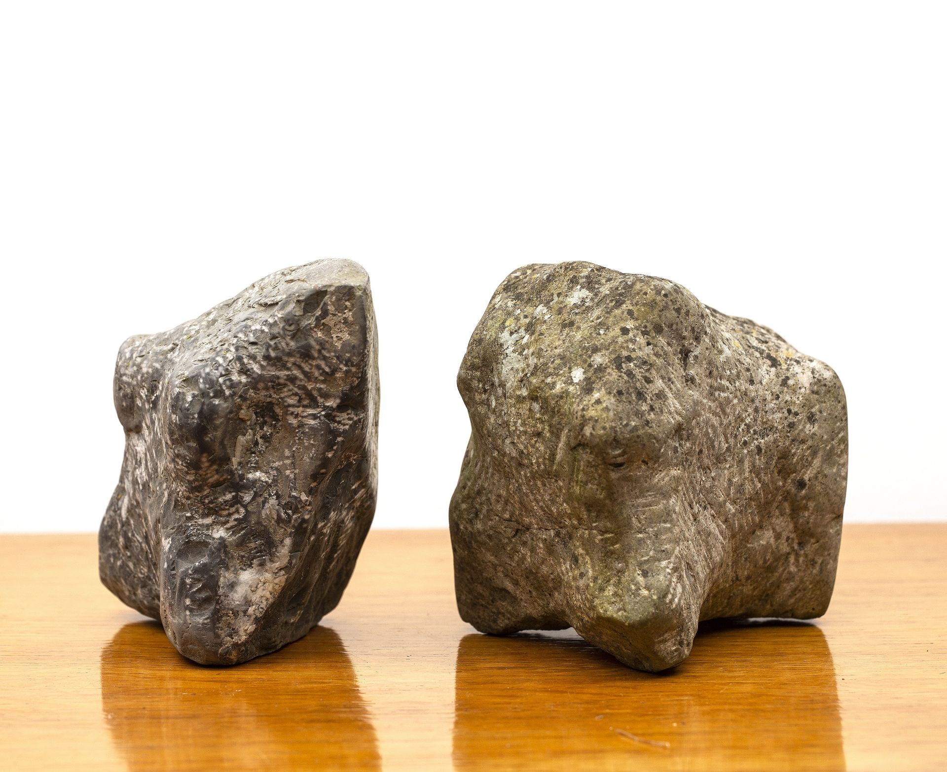 Attributed to Julian Dyson (Contemporary) two carved sculptures, both untitled, unsigned, grey