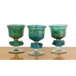 After Michael Harris (1933-1994) Mdina Glass (Malta) three studio glass chalices or goblets, each