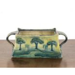 William Moorcroft (1872-1945) for Liberty and Co 'Hazeldene landscape', square pot with twin