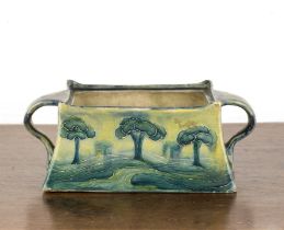 William Moorcroft (1872-1945) for Liberty and Co 'Hazeldene landscape', square pot with twin