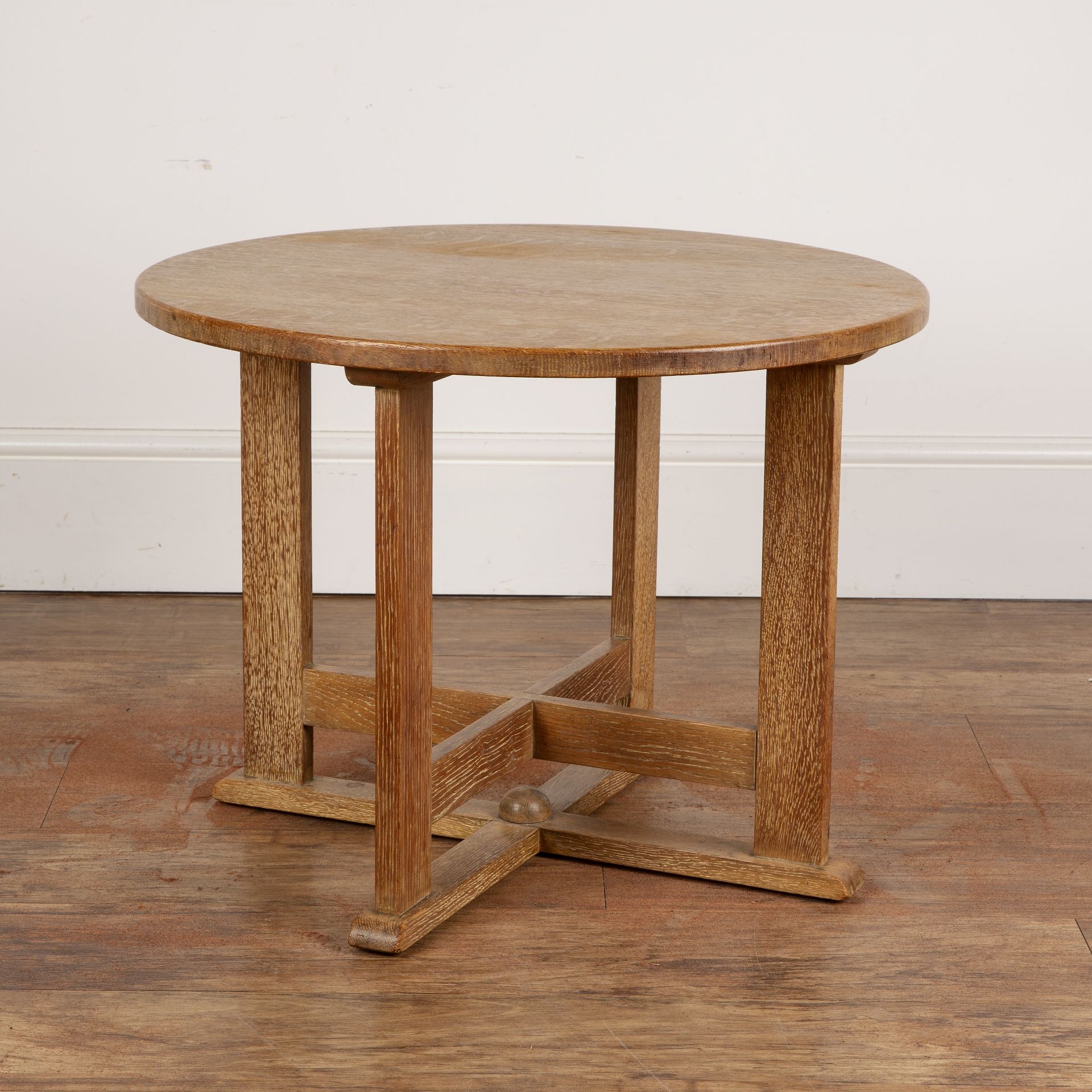 Heals oak, circular occasional table, with double cross-over stretchers, bears label to the - Image 2 of 6