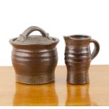 Jane Hamlyn (b.1940) salt glazed studio pottery jug, impressed mark to the footrim, 13cm high and