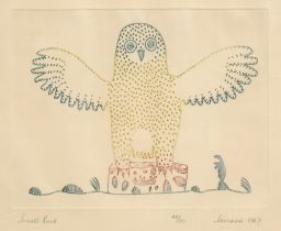 Jamasie Teevee (1910-1985) 'Small owl', etching and aquatint, numbered 44/50, signed and dated