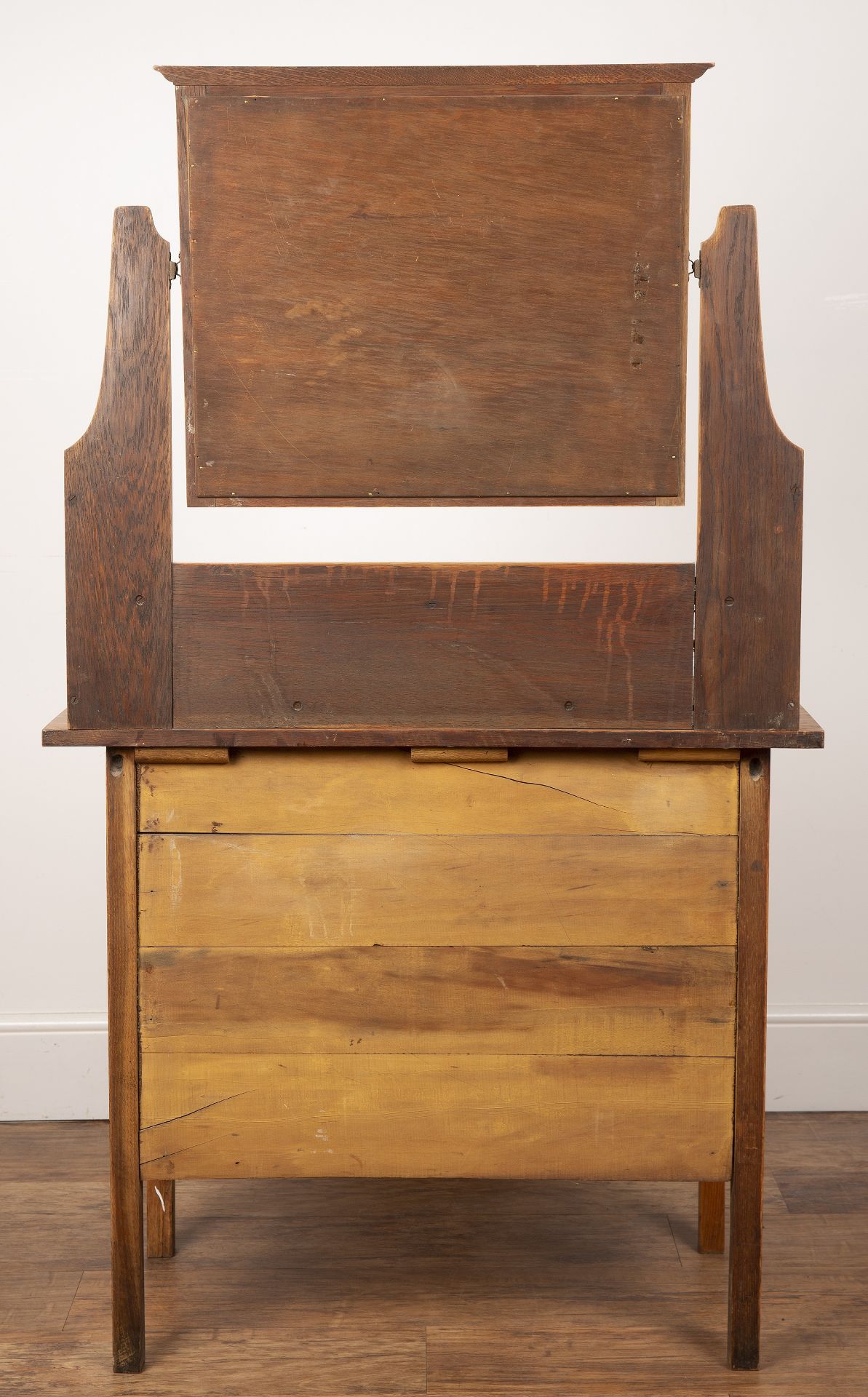 In the manner of Liberty & Co oak, dressing table, the top fitted with a rectangular bevelled edge - Image 5 of 5