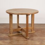 Heals oak, circular occasional table, with double cross-over stretchers, bears label to the