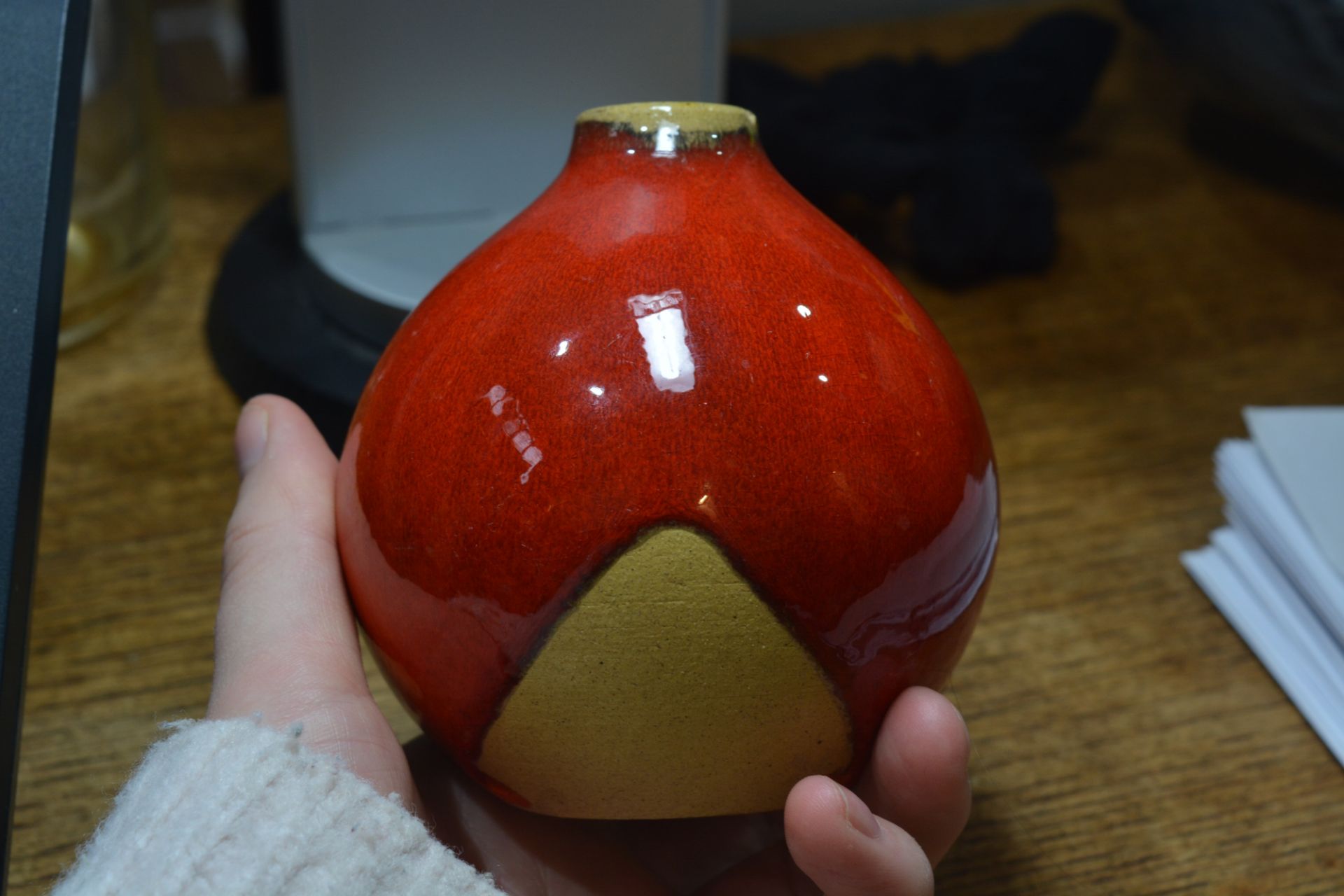 Guy Sydenham (1916-2005) for Poole Pottery small bud vase with bright red glaze, impressed marks - Image 9 of 13