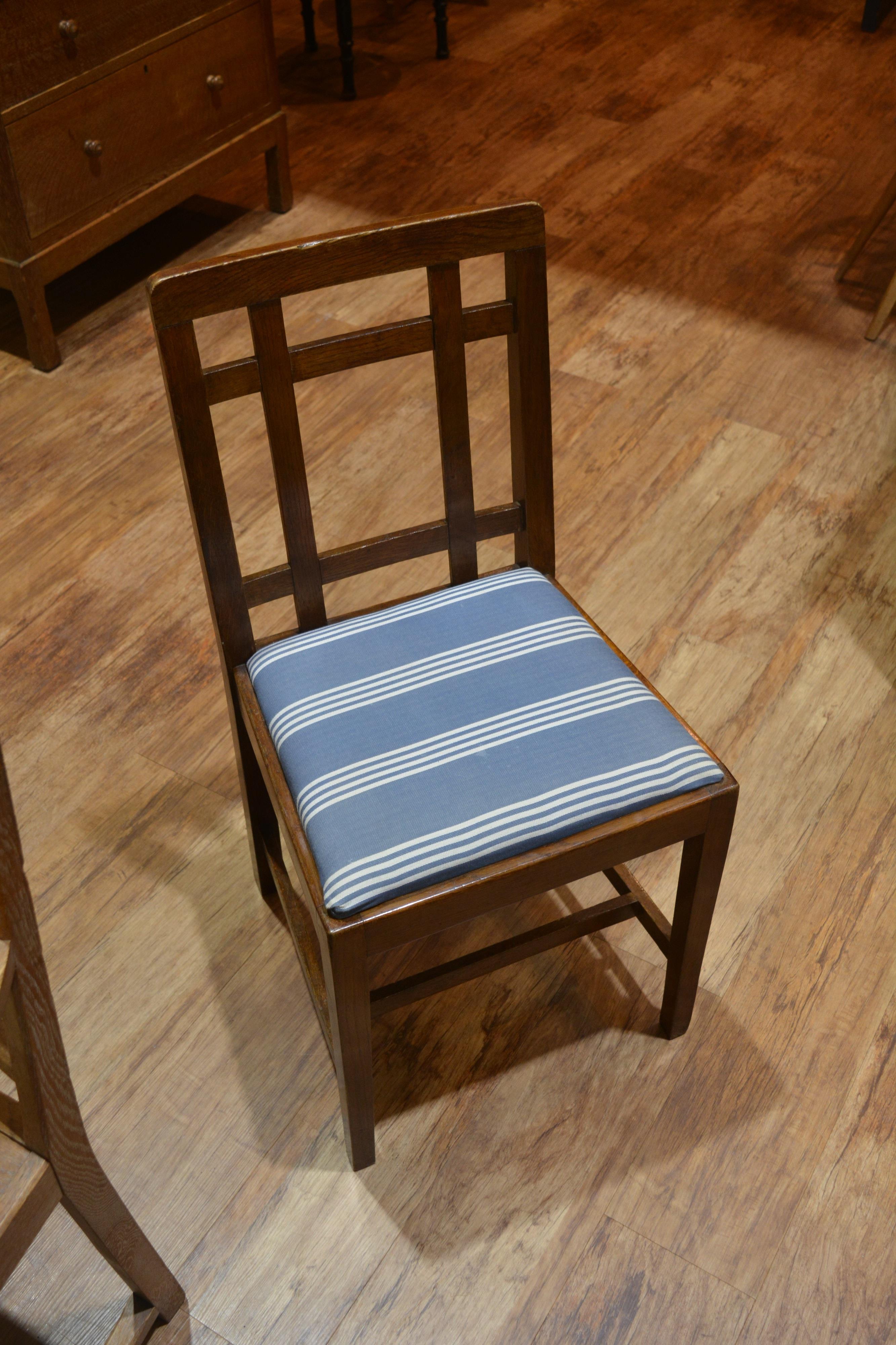 Paul Matt for Brynmawr furniture oak, set of four 'Mount' dining chairs, the seats with striped - Image 14 of 14