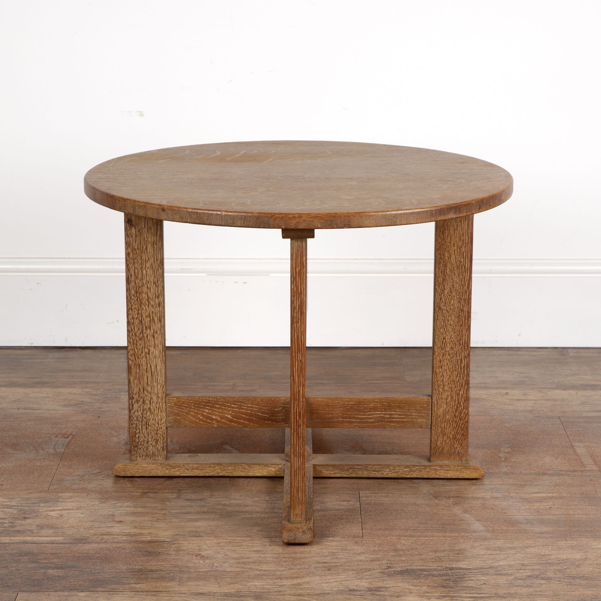 Heals oak, circular occasional table, with double cross-over stretchers, bears label to the - Image 4 of 6