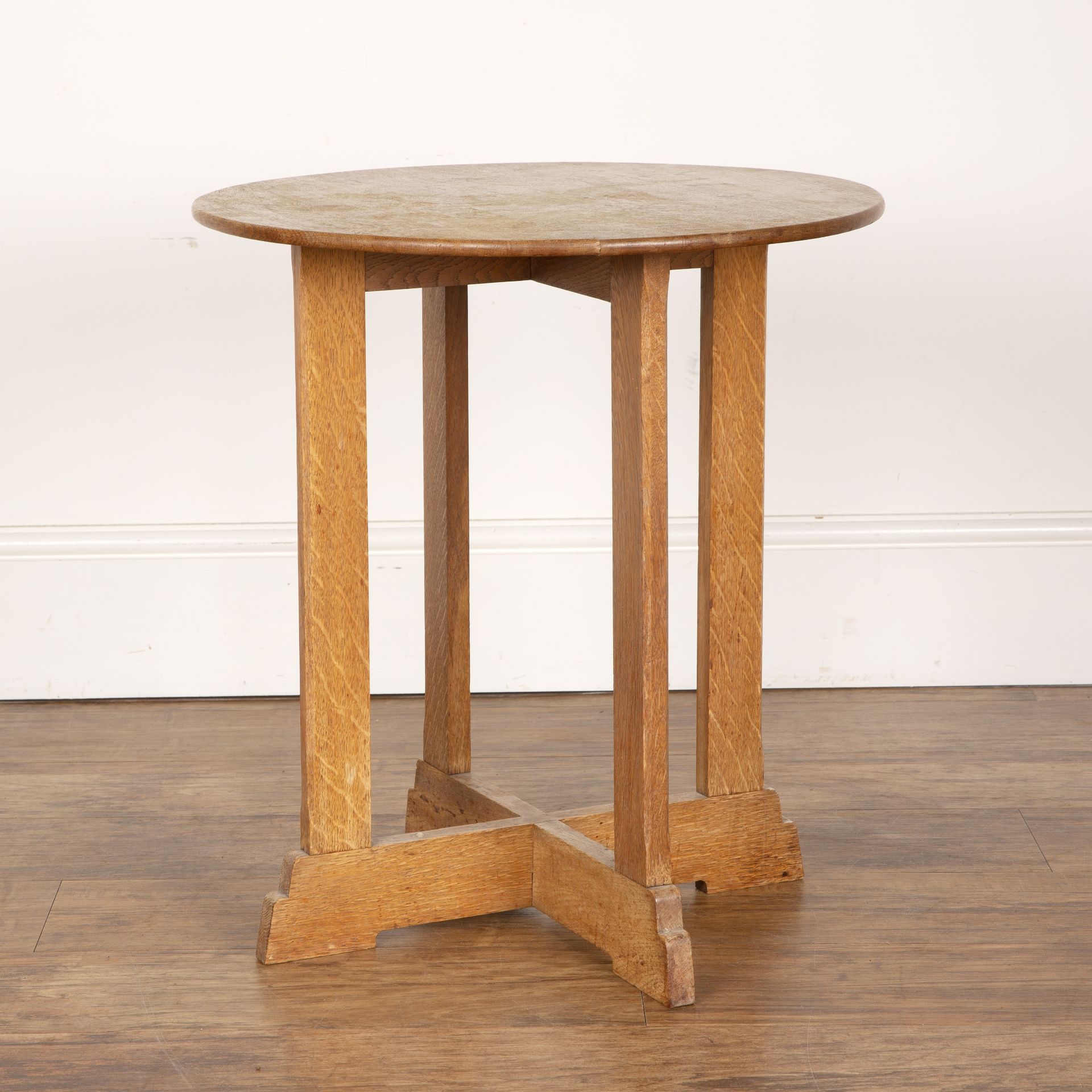 Heals oak, circular topped occasional table, unmarked, 51.5cm wide x 56.5cm high With split to the - Bild 3 aus 5
