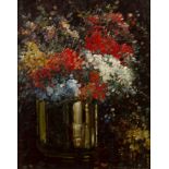 20th Century School 'Impressionist-style floral still life', oil on board, indistinctly signed to
