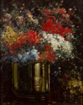 20th Century School 'Impressionist-style floral still life', oil on board, indistinctly signed to