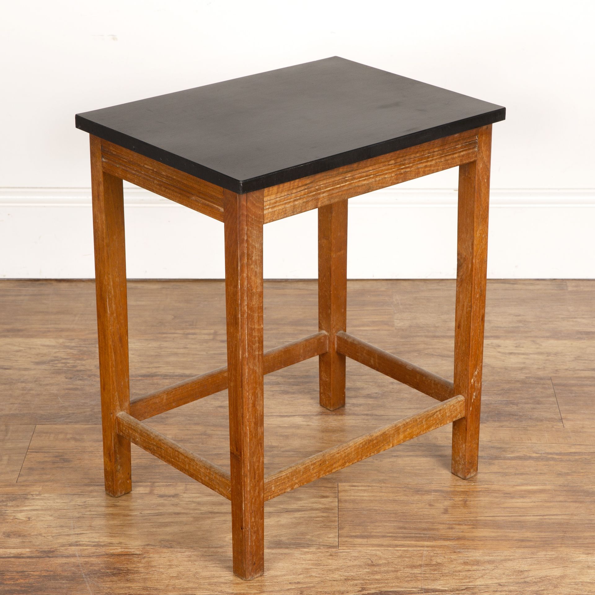 Gordon Russell (1892-1980) of Broadway oak framed table with black rectangular top, with copper