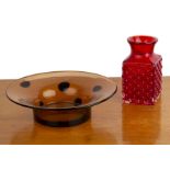 Geoffrey Baxter (1922-1995) for Whitefriars 'Chess', textured glass vase, in ruby red colourway,