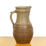 20th Century English School studio pottery jug, with combed decoration, unmarked, 31cm high