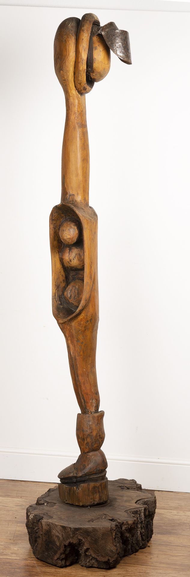 Natasha Houseago (Contemporary) 'Untitled figural sculpture', carved wood sculpture, on wooden base, - Image 2 of 3