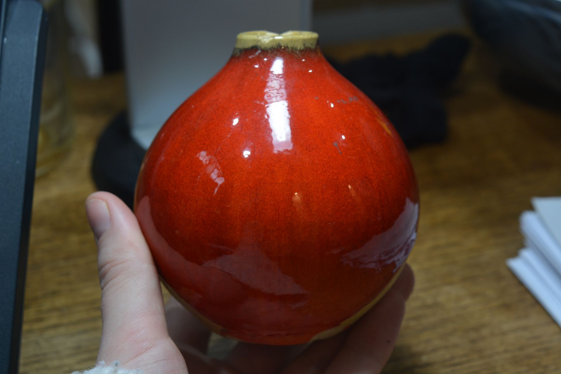 Guy Sydenham (1916-2005) for Poole Pottery small bud vase with bright red glaze, impressed marks - Image 13 of 13