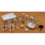 Group of miscellaneous silver to include: silver box with wooden lining, silver cruet stand,