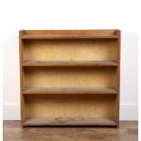 Cotswold School pine open bookcase, with fitted shelves, unmarked, 92cm wide x 91cm high x 20cm deep