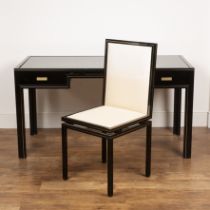 Pierre Vandel of Paris black lacquer, desk with matching chair, the desk with two fitted drawers,