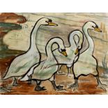 Attributed to Hilda Jillard (1899–1975) 'Swans', watercolour and gouache, signed lower left, dated