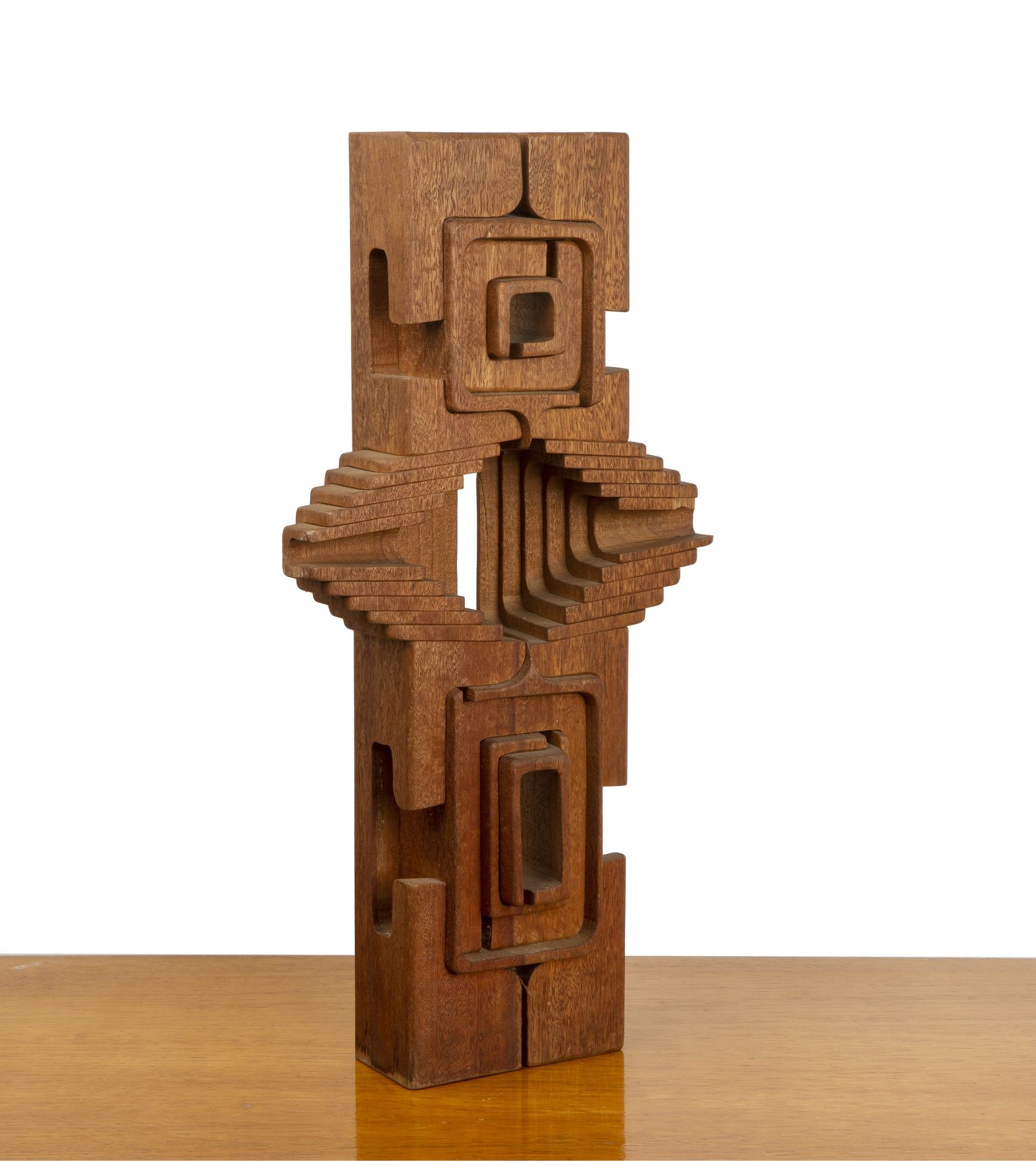 Brian Willsher (1930-2010) 'Untitled', carved wooden sculpture, faintly signed to the base, 53.3cm