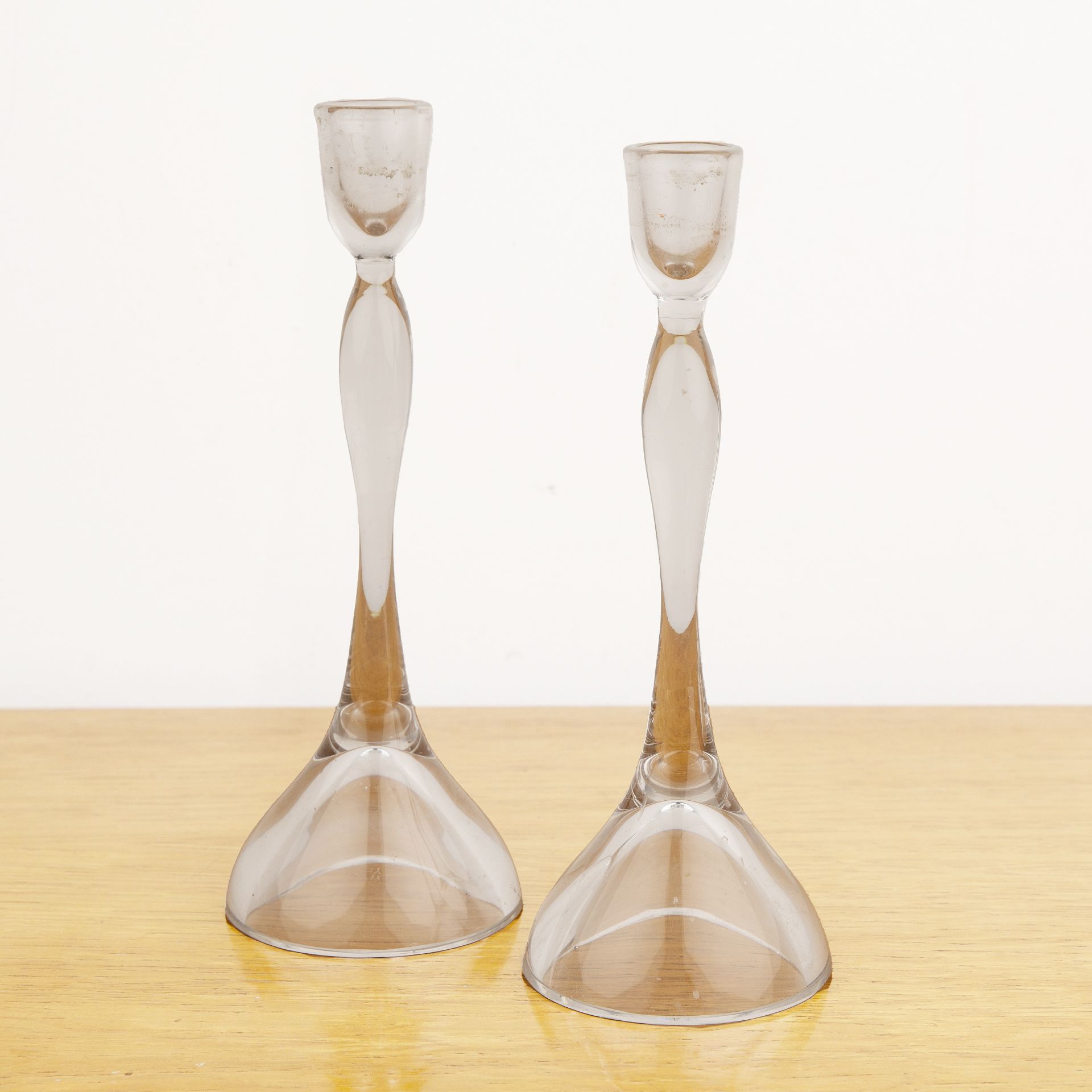 Attributed to Vicke Lindstrand (1904-1983) for Kosta Boda pair of glass candlesticks, with - Image 2 of 3