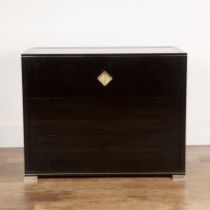 Pierre Vandel of Paris black lacquer, chest of drawers, fitted with three long drawers, with inset