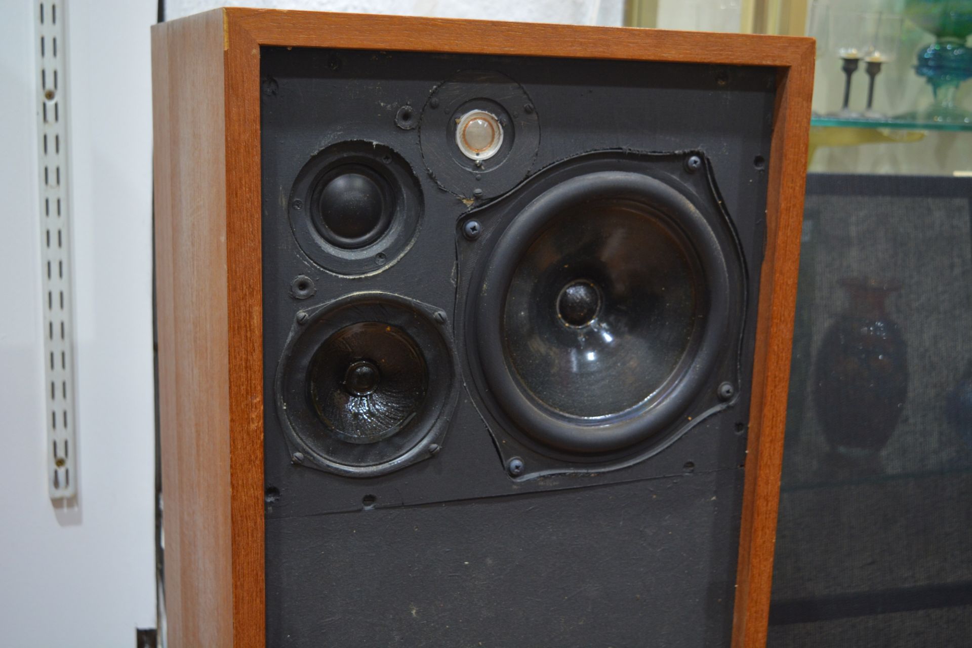 Pair of IMF speakers teak cased, each speaker measures 38cm wide x 88cm high x 35cm deep Overall - Image 15 of 15