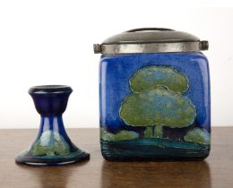 William Moorcroft (1872-1945) for Moorcroft Pottery 'Moonlit blue' biscuit barrel or jar with beaten