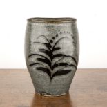 David Leach (1911-2005) studio ceramic vase, decorated with a foxglove in resist tenmoku and