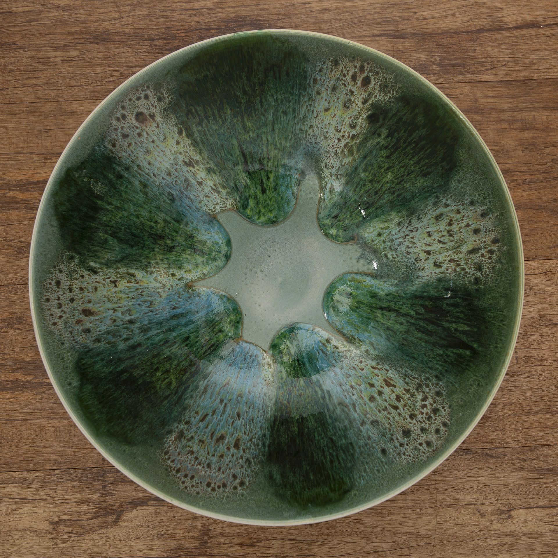 Christine Tate at Poole Pottery 'Studio' range bowl, decorated with green and blue glaze, circa - Image 2 of 3