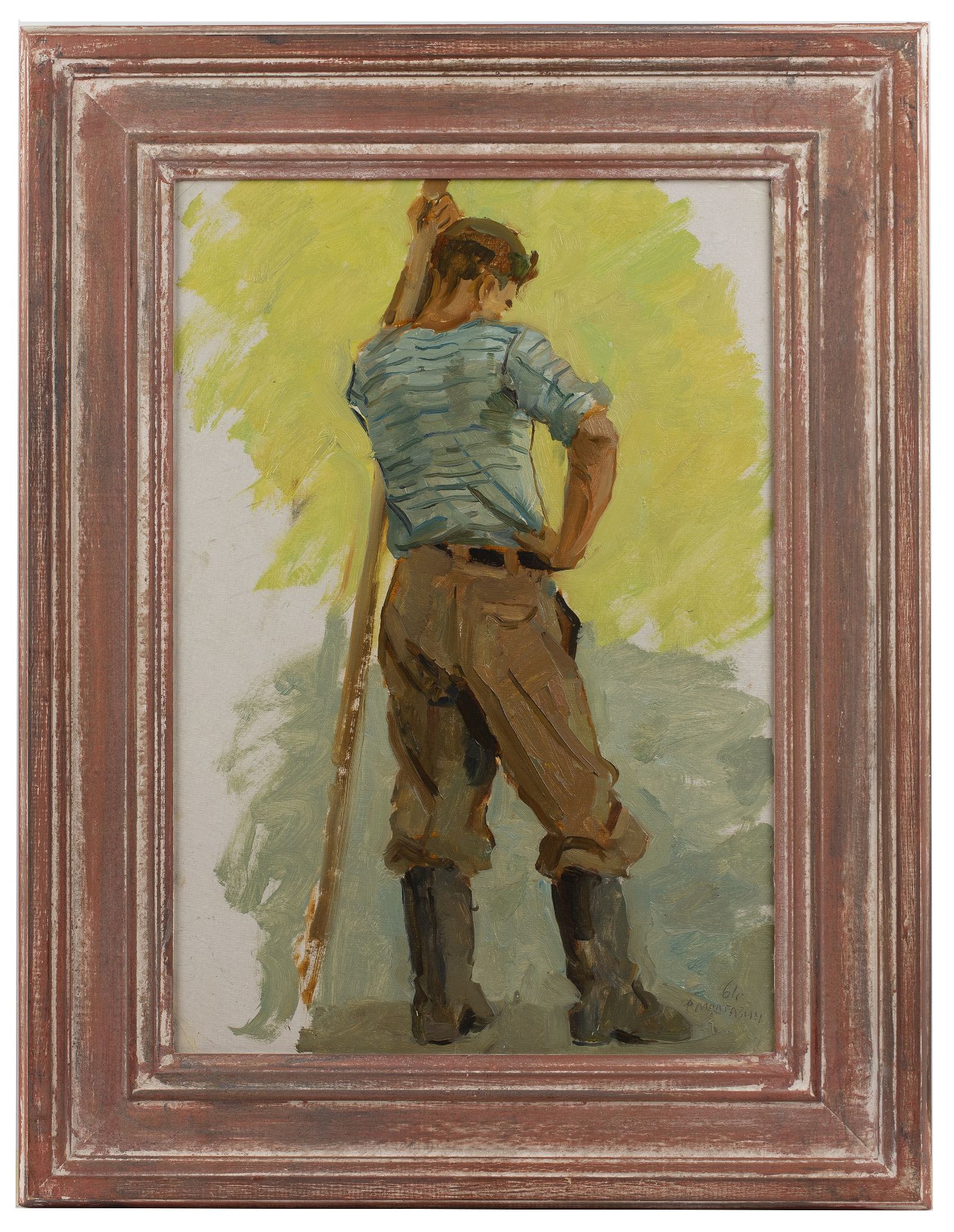 20th Century School 'Study of a farmer', oil on board, indistinctly signed and dated lower right, - Image 2 of 3