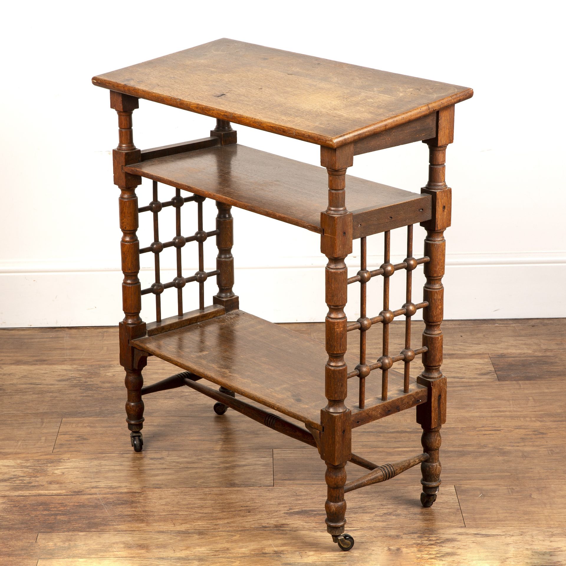 Leonard Wyburd (1865-1958) for Liberty & Co oak bookstand or reading table, with lattice side - Image 5 of 5