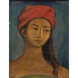 In the manner of Renato Cristiano (b.1926) 'Balinese portrait of a lady', oil on panel, signed upper