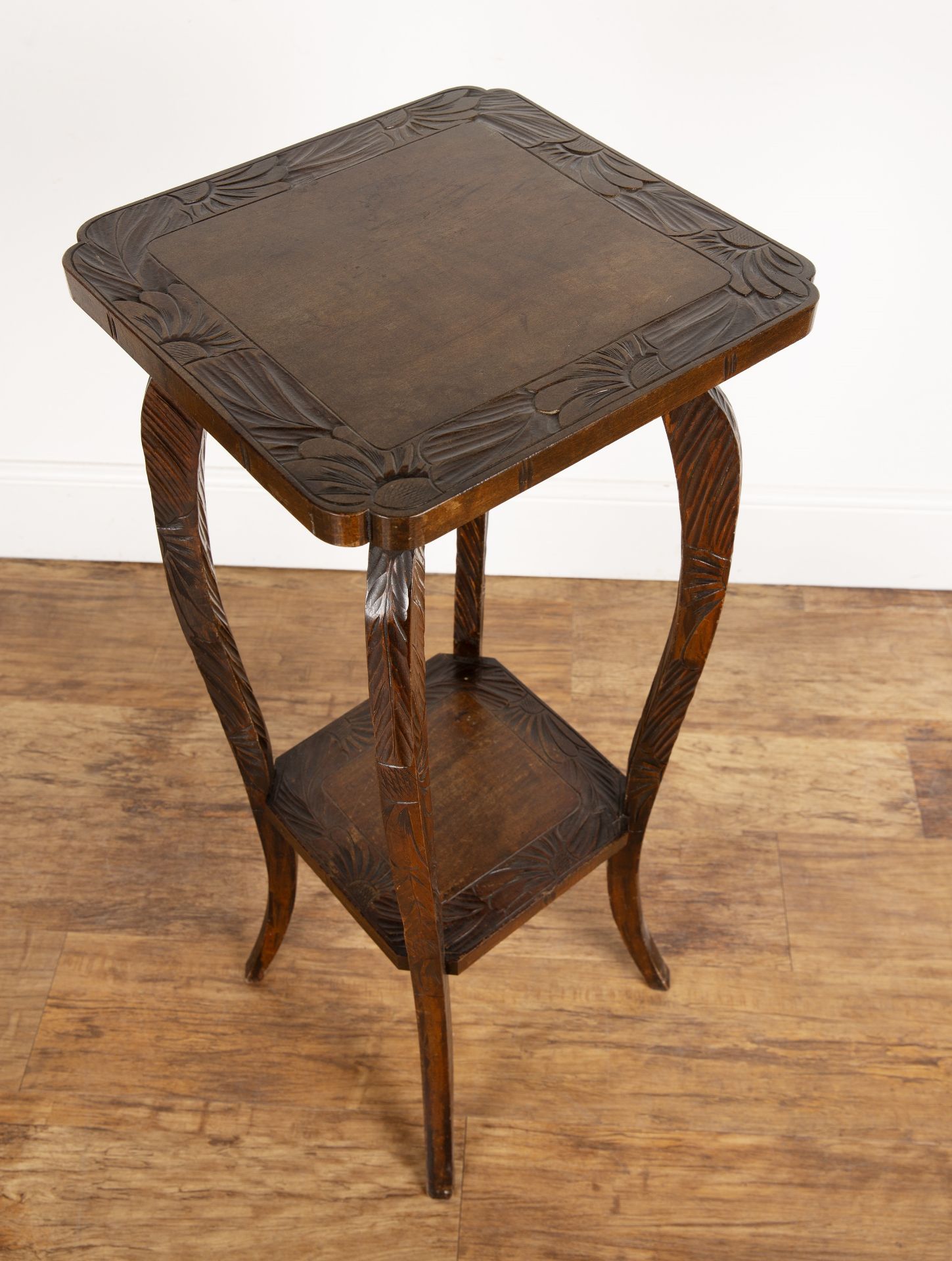 Liberty & Co 'Japanese', occasional table or jardinière stand, with carved top, standing on - Bild 5 aus 5