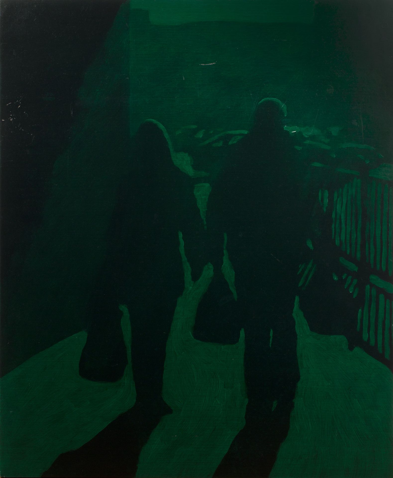 D W Jones (20th/21st Century School) 'Untitled: Fluorescent couple with shopping bags', oil on