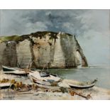 Marc Chapaud (b.1941) 'The Cliffs at Etretat', oil on canvas, signed both lower left and to the