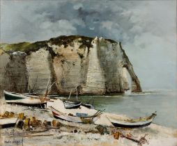Marc Chapaud (b.1941) 'The Cliffs at Etretat', oil on canvas, signed both lower left and to the