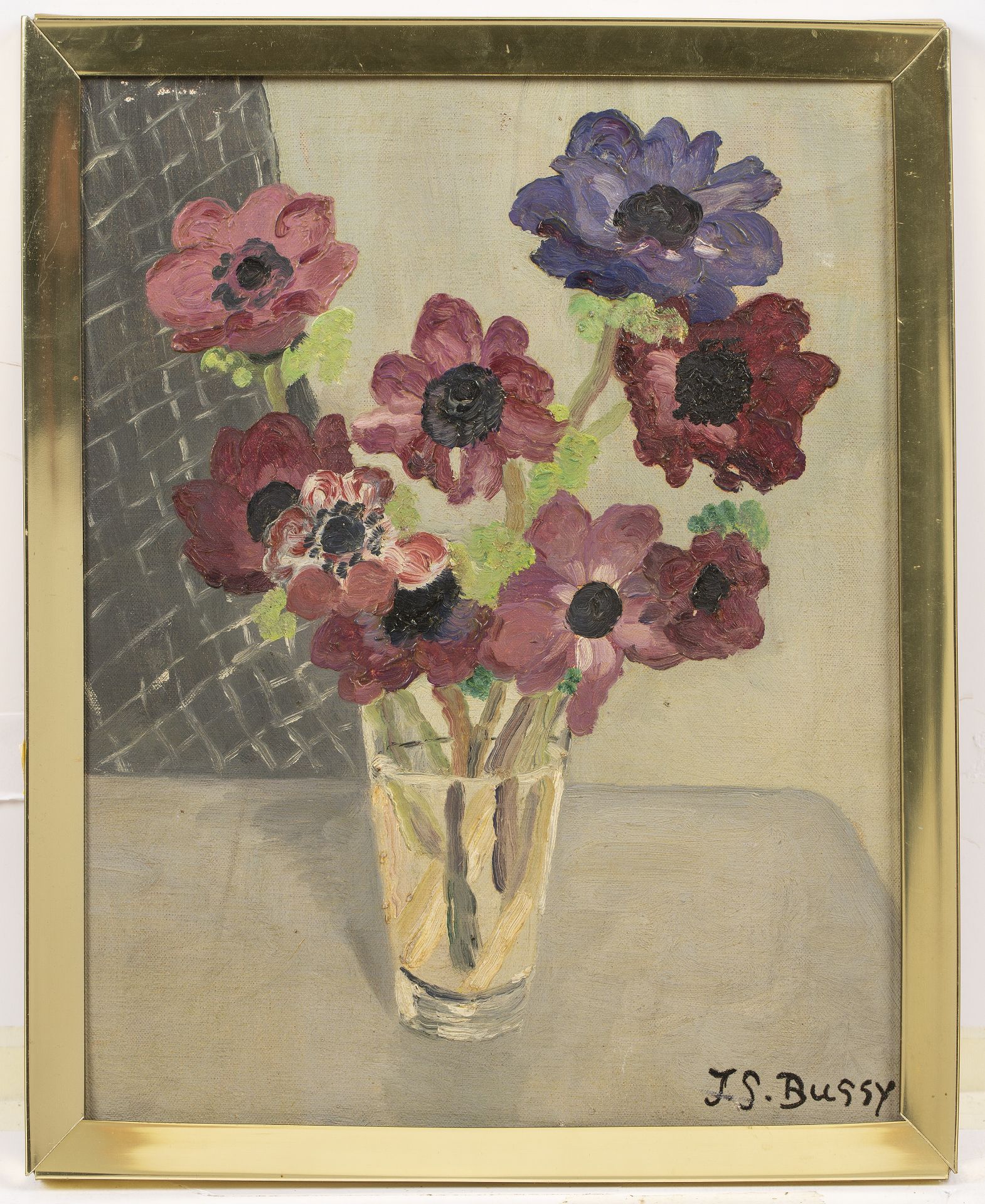 Jane Bussy (1906-1960) 'Vase of Flowers', oil on canvas, signed 'J.S Bussy' to the lower right, 32cm - Image 2 of 3