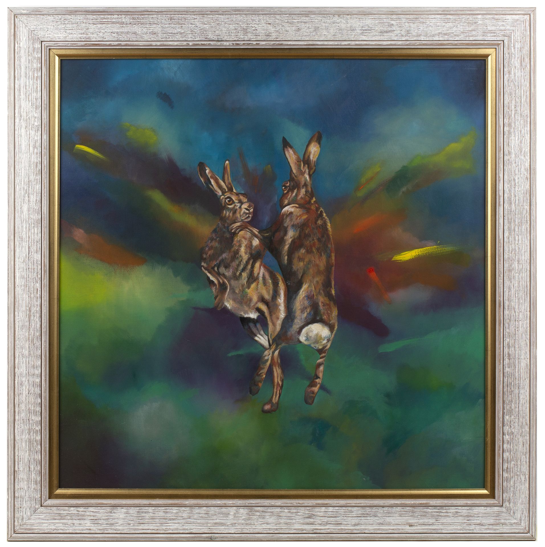 Flis Rothwell (Contemporary Liverpool School) 'Untitled hares', oil on board, unsigned, 60cm x - Image 2 of 3